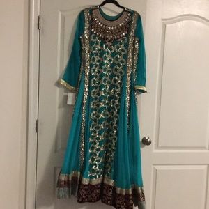 Velvety Maroon & Green long Gown